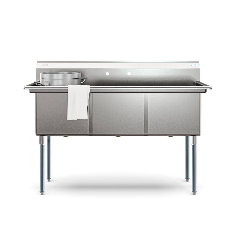 60'' Triple Bowl Brushed Stainless Steel Commercial Sink