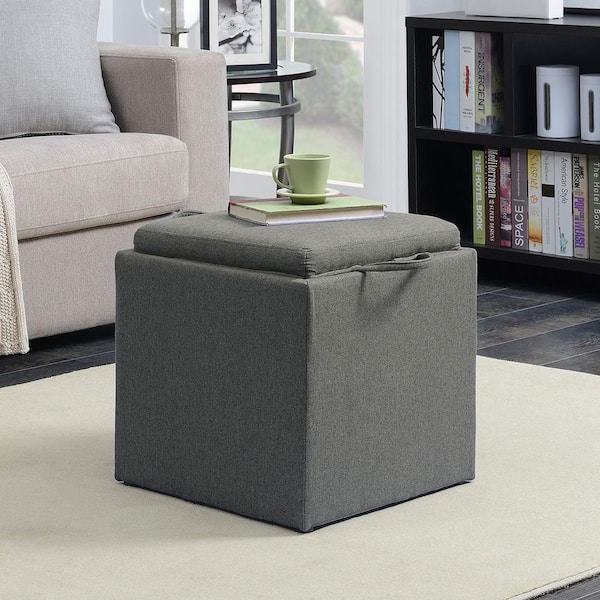 Convenience Concepts Designs4Comfort Round Storage Ottoman 19.75 -  Versatile Contemporary Foot Stool for Living Room, Office, Gray Fabric