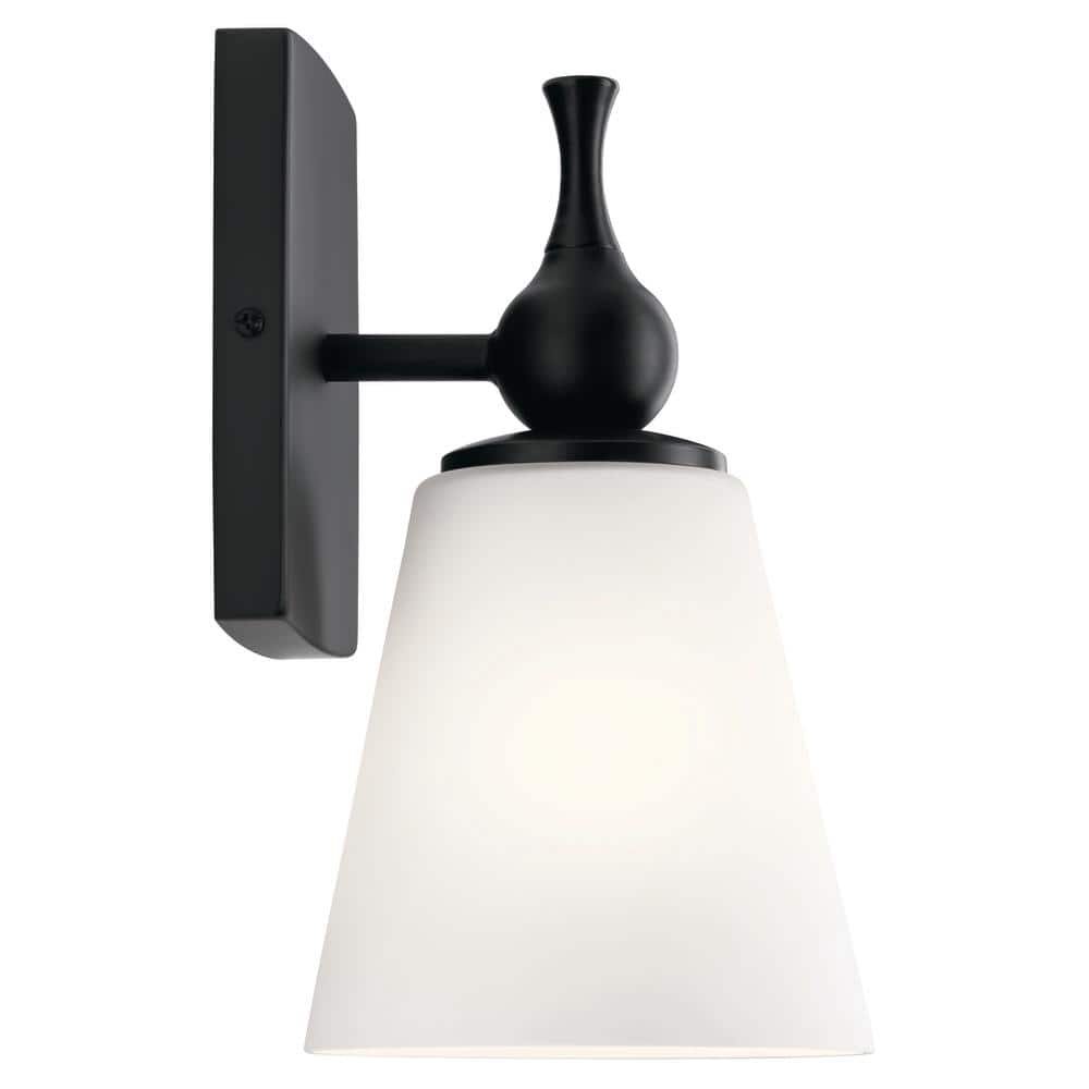Black Bronze Cylinder Sconce with Satin Etched Glass