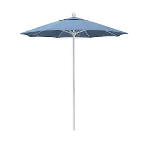 7.5 ft. White Aluminum Commercial Market Patio Umbrella with Fiberglass Ribs and Push Lift in Air Blue Sunbrella
