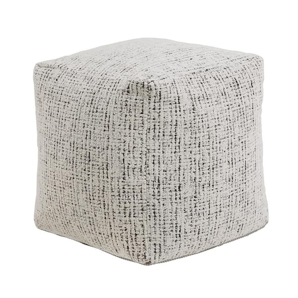 HomeSullivan Black and White Tweed Chenille Upholstered Square Pouf Ottoman