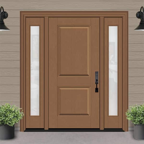 Regency 64 in. x 80 in. 2P Squaretop LHIS AutumnWh Stain Mahogany Fiberglass Prehung Front Door w/Obscure12in.SLs 6-9/16