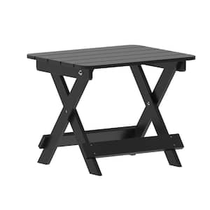 Black Rectangle Faux Wood Resin Outdoor Side Table