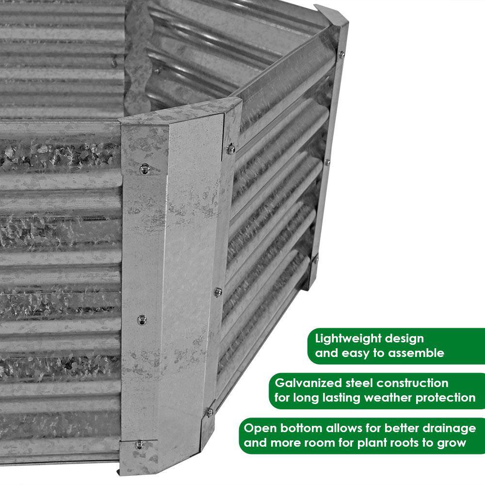 40" Hexagon Silver Galvanized Steel Raised Garden Bed
