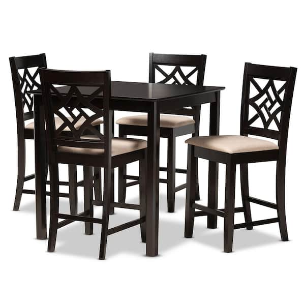 Baxton Studio Nicolette 5-Piece Sand and Dark Brown Pub Set