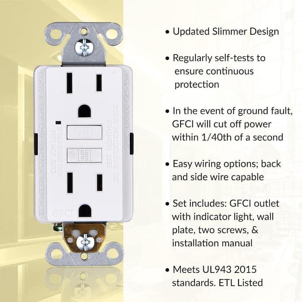 20A AMP GFCI GFI Safety Outlet Receptacle w/ Wall Plate - White Black ETL WR TR