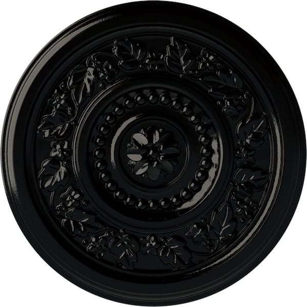 Ekena Millwork 16-1/8 in. x 5/8 in. Marseille Urethane Ceiling Medallion (Fits Canopies upto 4-1/4 in.), Black Pearl