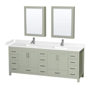 Sheffield 84 in. W x 22 in. D x 35 in. H Double Bath Vanity in Light Green with White Cultured Marble Top and MC Mirrors