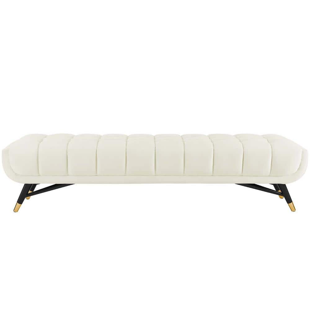 Adept 73" Ivory Velvet Tufted Bench with Black Birchwood Frame