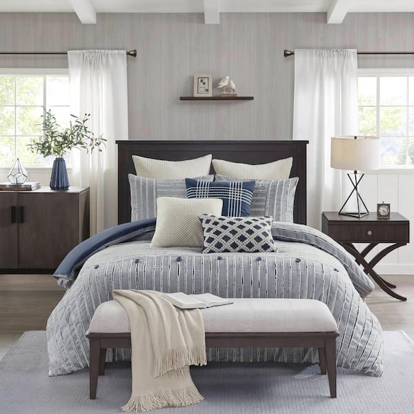 MADISON PARK Signature Essence Blue Cotton Queen Jacquard Comforter Set