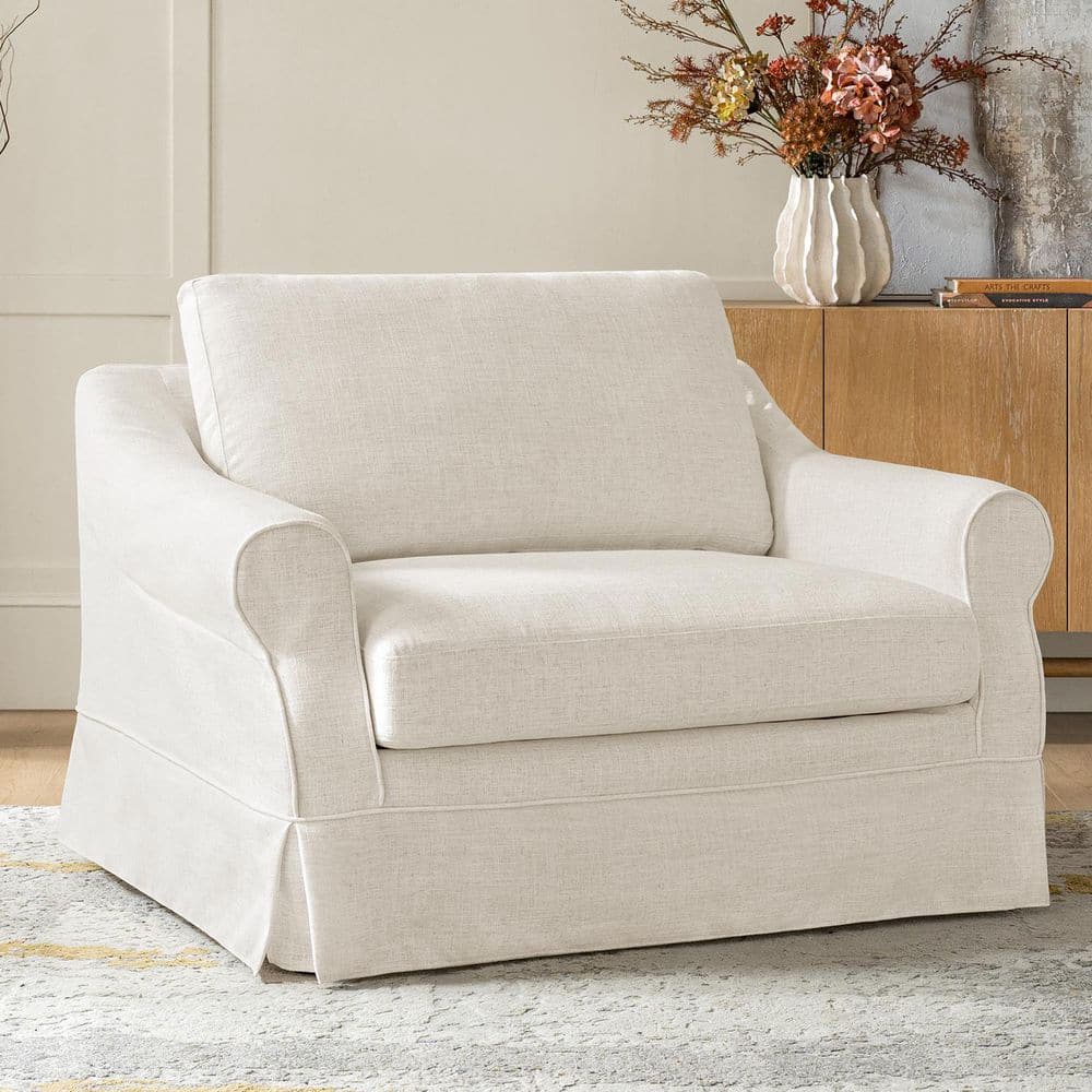 Kael Ivory Farmhouse Polyester Slipcovered Arm Chair with Feather Blended Cushion price history on PriceWatchPro