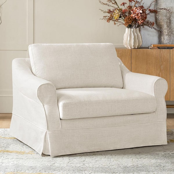 Kael Ivory Farmhouse Polyester Slipcovered Arm Chair with Feather Blended Cushion