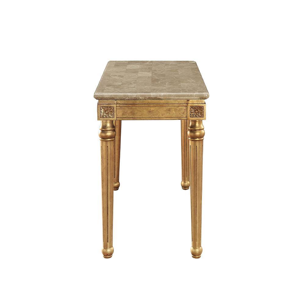 Antique Gold Marble Top Sofa Table with Carved Wood Legs