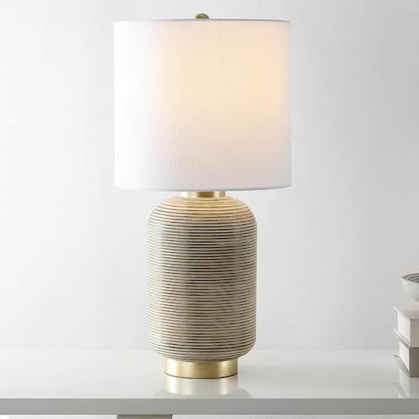 TRUE FINE Richland 24 in. Brushed Beige/Gold Farmhouse Table Lamp with White Linen Shade