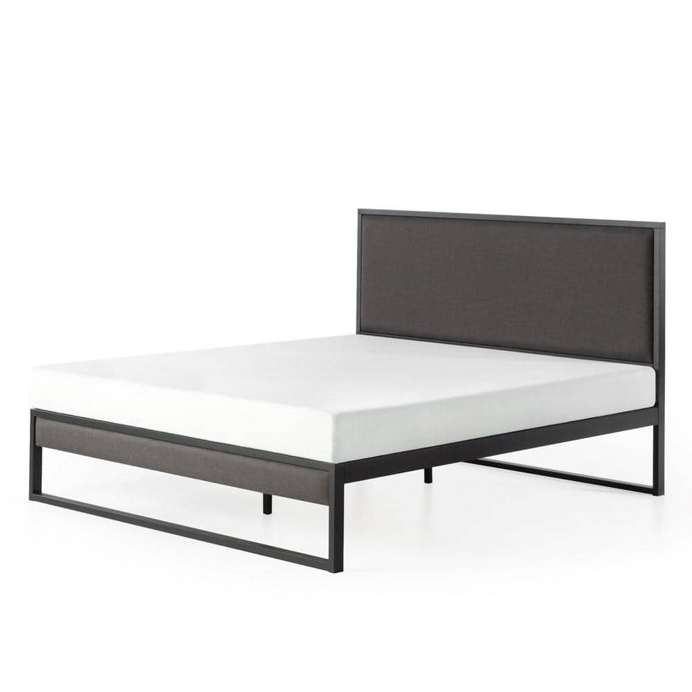 Christina King Gray Upholstered Metal Platform Bed with Headboard