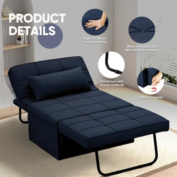 4-in-1 Sofa Bed, 37.4 in. Multi-Function Folding Ottoman Navy Blue
