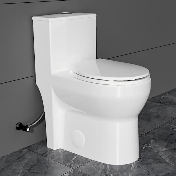 17 in. ADA Height 1-Piece Toilet 1.0/1.28 GPF Dual Flush Round Toilet in White with Soft Close Toilet Seat for Bathroom