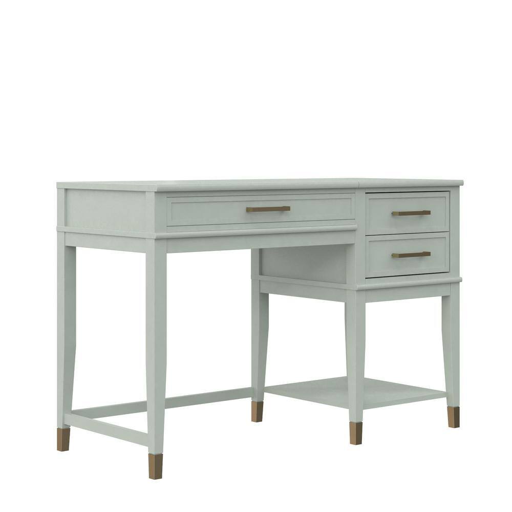 Pale Green Adjustable Height Wood Desk with Drawers