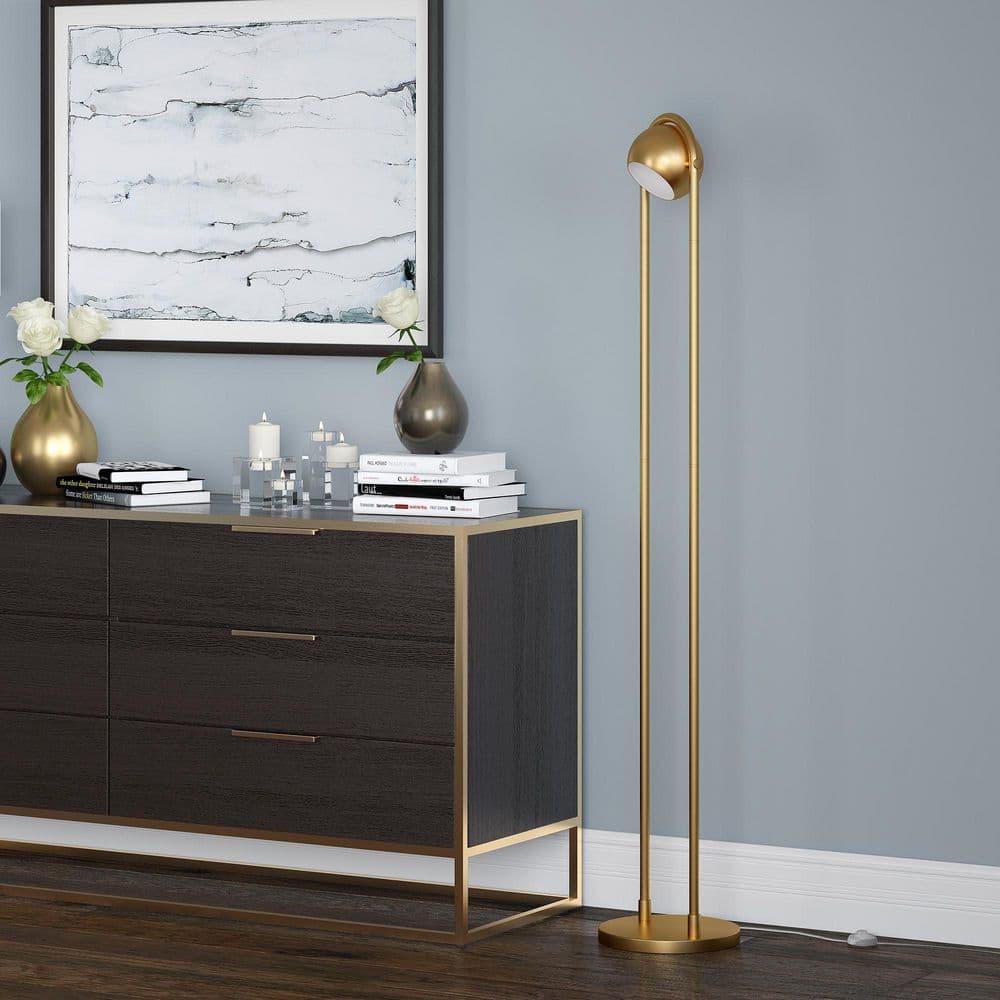 Delgado Adjustable 64" Brushed Brass Floor Lamp with Tilting Shade