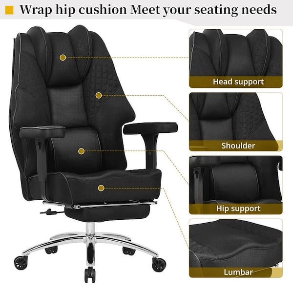 Executive Office Chair Mesh Upholstered Desk Chair Ergonomic Task Chair in Black with Flip-Up Arms
