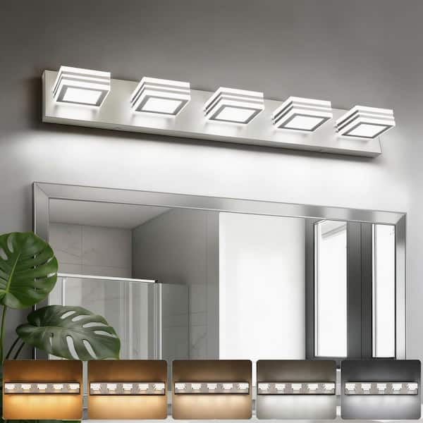 RUGIAR 32.28 in. 5-Light Brushed Nickel Modern Bathroom Vanity