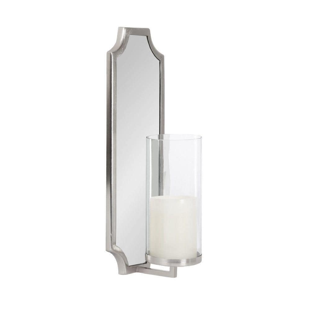 Silver Scalloped Mirrored Wall Sconce with Glass Cylinder