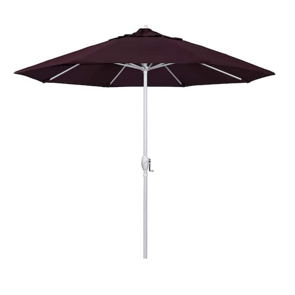 California Umbrella 9 ft. Matted White Aluminum Market Patio Umbrella Auto Tilt in Purple Pacifica