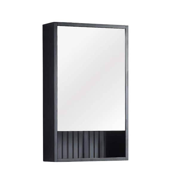 FINE FIXTURES Venezian 18 in. W x 29.5 in. H Small Rectangular Black Matte Wooden Surface Mount Medicine Cabinet with Mirror