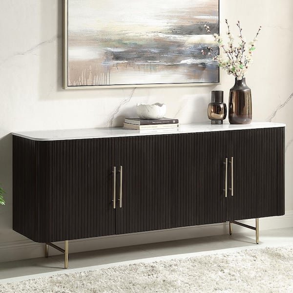 Acme Furniture Clayten White Natural Marble Top and Espreeso Finish Marble 18 in. Sideboard with No Additional Features