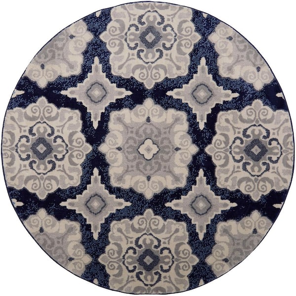 Home Dynamix Tremont Navy Blue/Ivory 8 ft. Round Indoor Area Rug