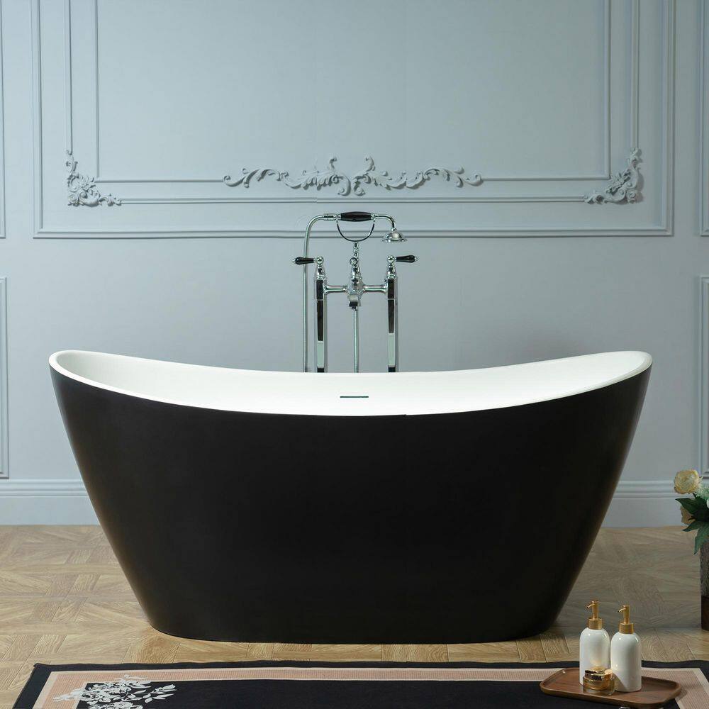 67 in. L x 31.5 in. W Solid Surface Stone Resin Freestanding Soaking Bathtub with Center Drain in Black price history on PriceWatchPro