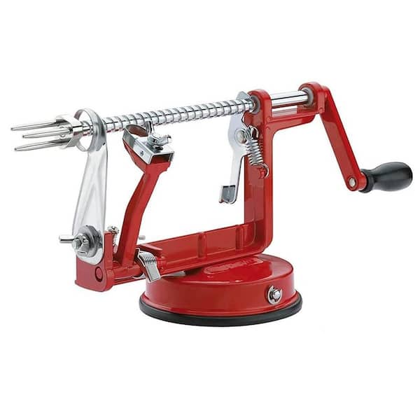 Red Apple Peeler Corer Slicer with Stainless Steel Blades, Powerful Suction Base, for Apples and Potatoes