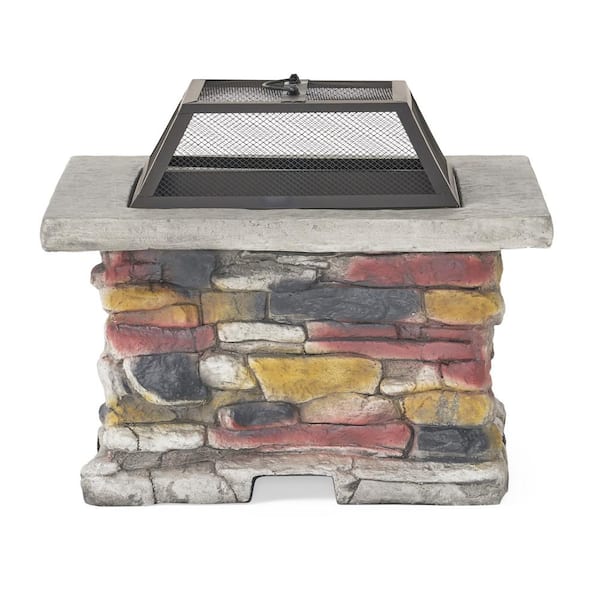 Zeus & Ruta 28 in. Gray Square Concrete Wood Outdoor Fire Pit Table for Outside Patio