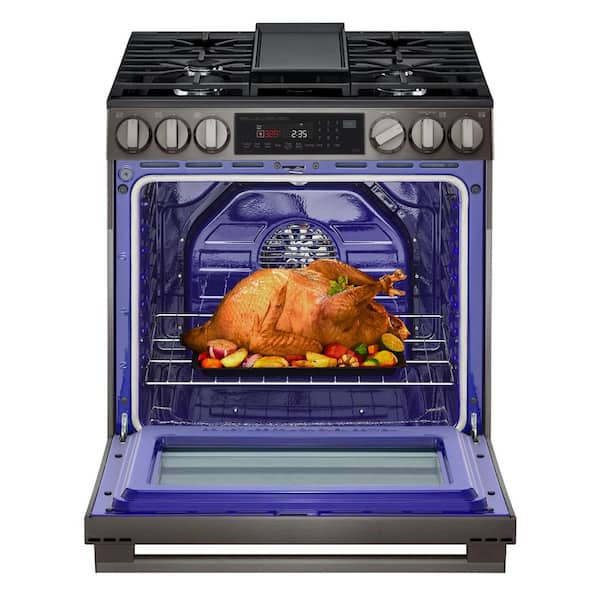 30 in. 5 Burners Slide in Gas Range in Black Stainless Steel with ProBake Convection