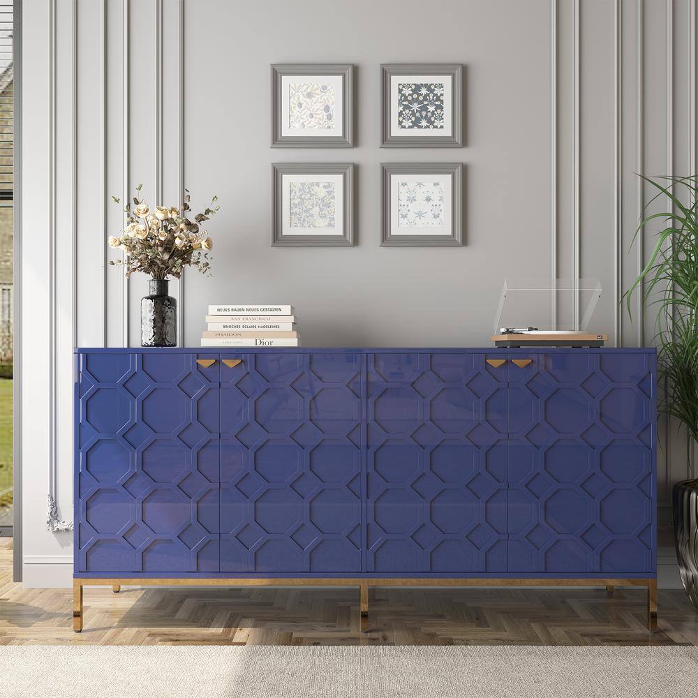 Blue Geometric Pattern Lockable Office Accent Cabinet with Adjustable Shelving