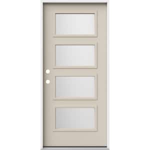 36 in. x 80 in. Right-Hand/Inswing 4 Lite Equal Frosted Glass Primed Steel Prehung Front Door