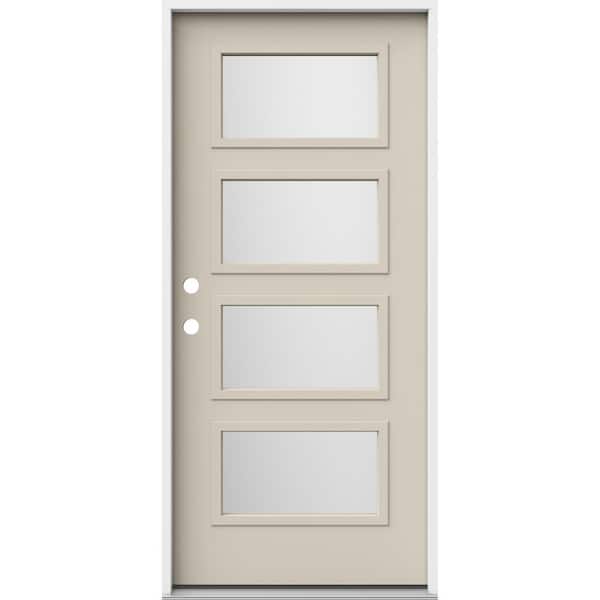 JELD-WEN 36 in. x 80 in. Right-Hand/Inswing 4 Lite Equal Frosted Glass Primed Steel Prehung Front Door