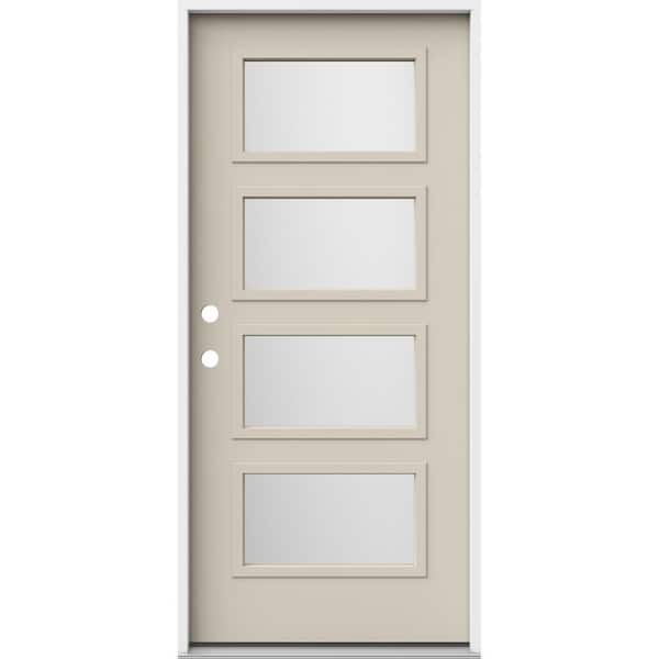 36 in. x 80 in. Right-Hand/Inswing 4 Lite Equal Frosted Glass Primed Steel Prehung Front Door