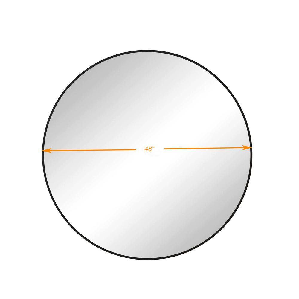 Oversized Round Black Iron Frame Wall Mirror, 48 Inch