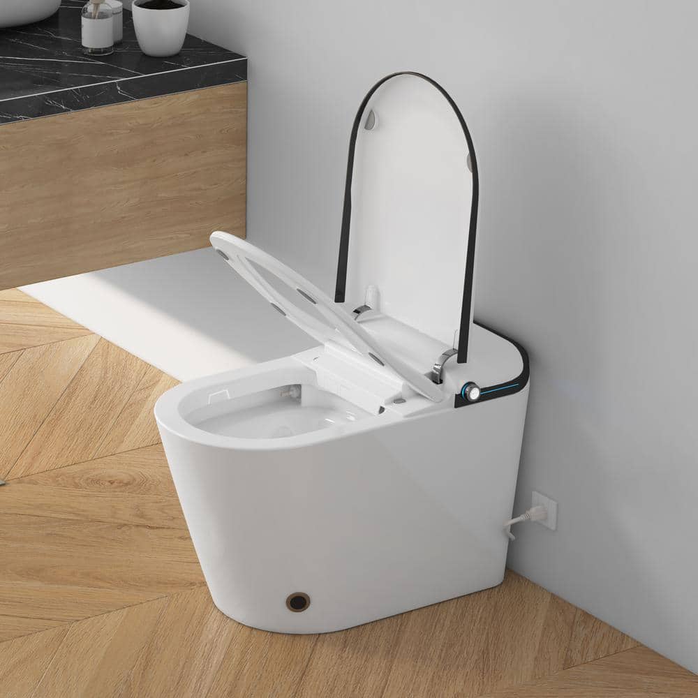 Elongated White and Black Smart Bidet Toilet with Heated Seat