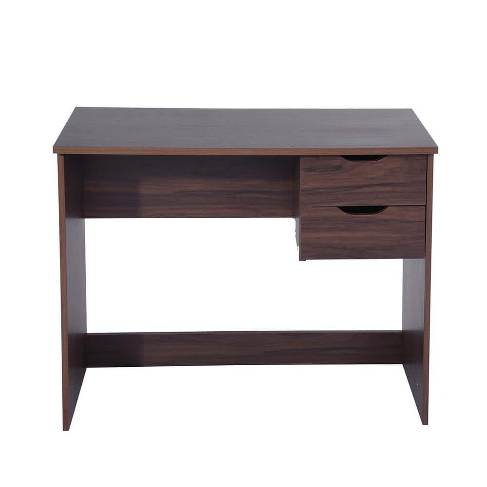 Furniturer Modern Brown Wood Writing Desk With 2 Side Drawers Waston