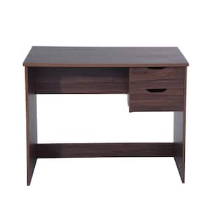 Modern Brown Wood Writing Desk with 2-Side Drawers