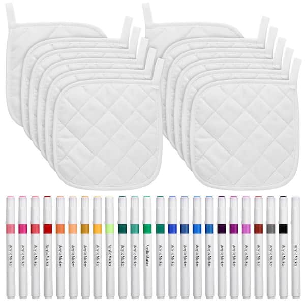 36-Piece Heat Resistant Christmas Pot Holders Craft Project Set with 12 White Pot Holders and 24 Makers for Kitchen