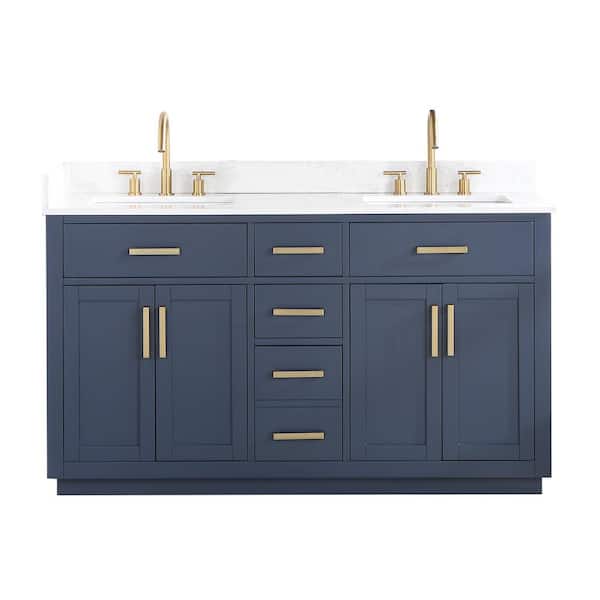 Altair Gavino 60 in. W x 22 in. D x 34 in. H Bath Vanity in Royal Blue with Grain White Composite Stone Top