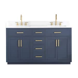 Gavino 60 in. W x 22 in. D x 34 in. H Bath Vanity in Royal Blue with Grain White Composite Stone Top