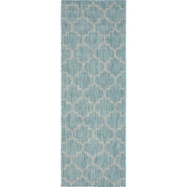 Outdoor Trellis Aquamarine 2' 0 x 6' 0 Runner Rug