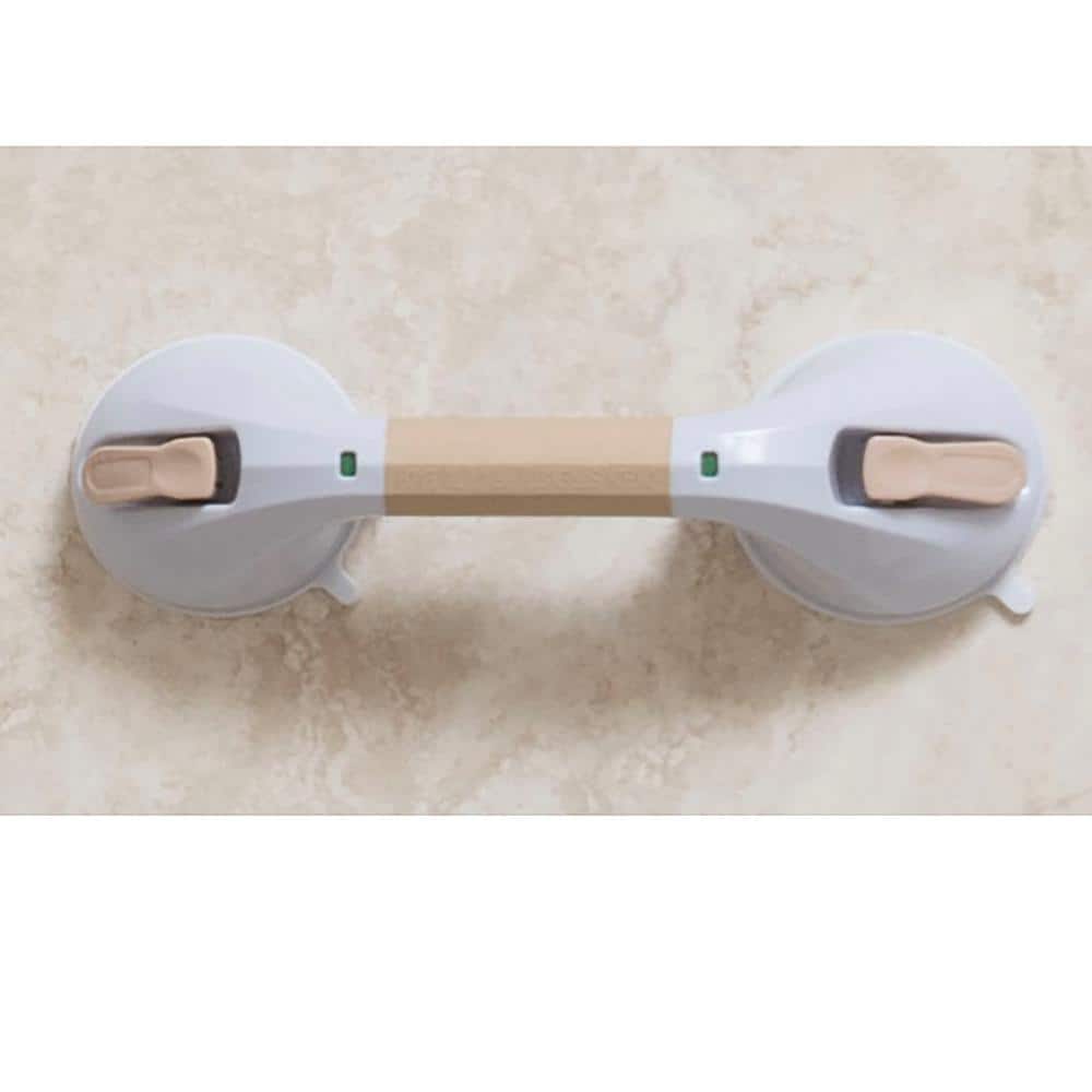 12" White and Beige Suction Cup Grab Bar with Safety Indicator