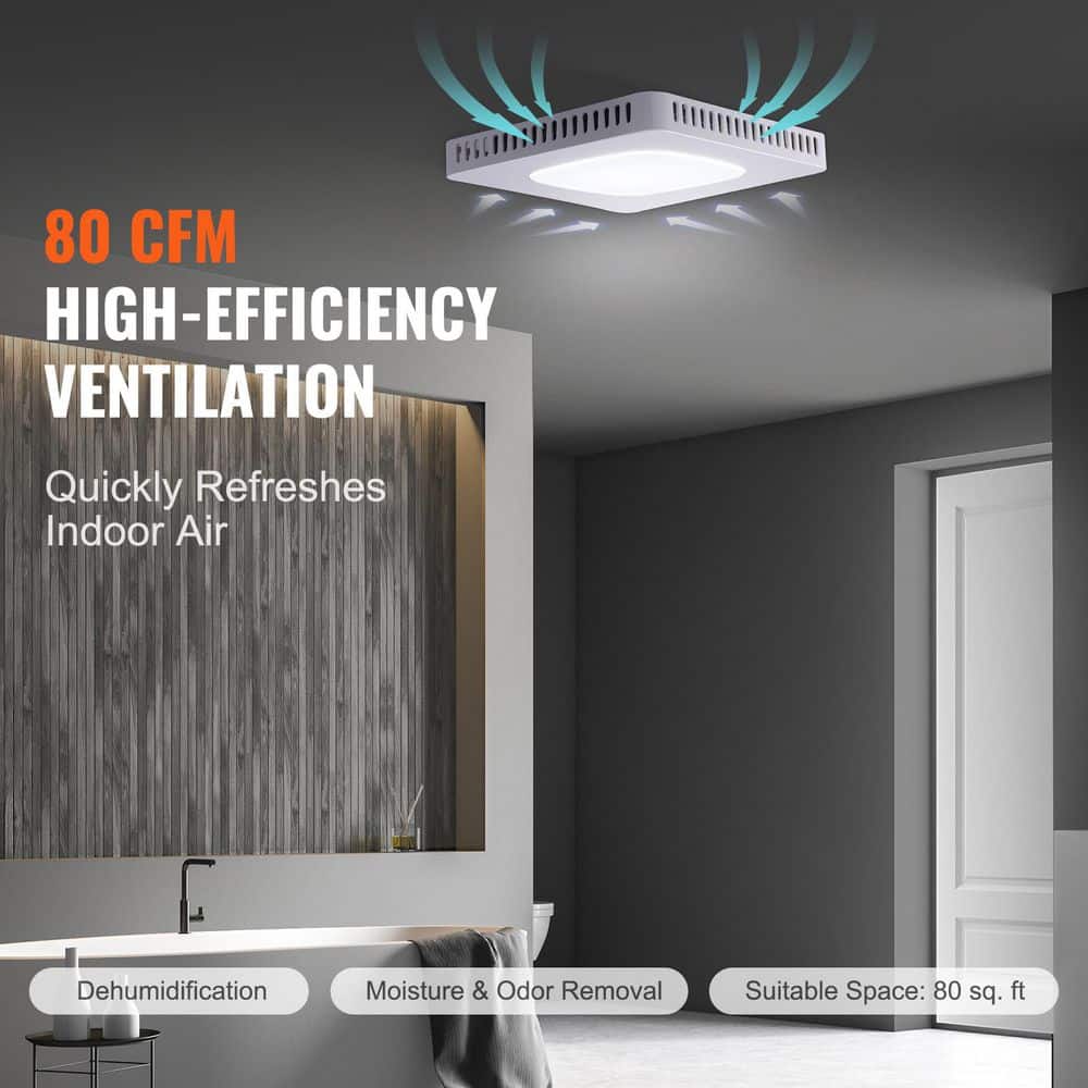 White LED Bathroom Ceiling Exhaust Fan with Galvanized Steel Housing