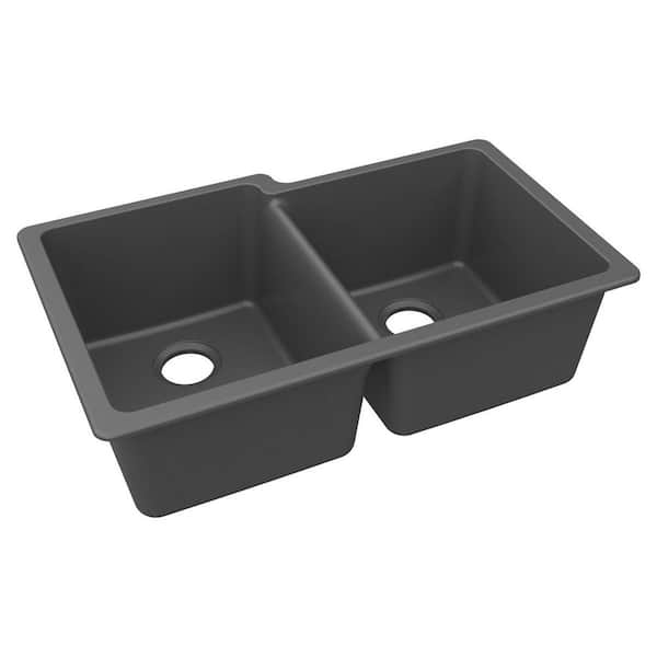 Elkay Quartz Classic 33 in. Undermount Double Bowl Graphite Granite/Quartz Composite Kitchen Sink Only