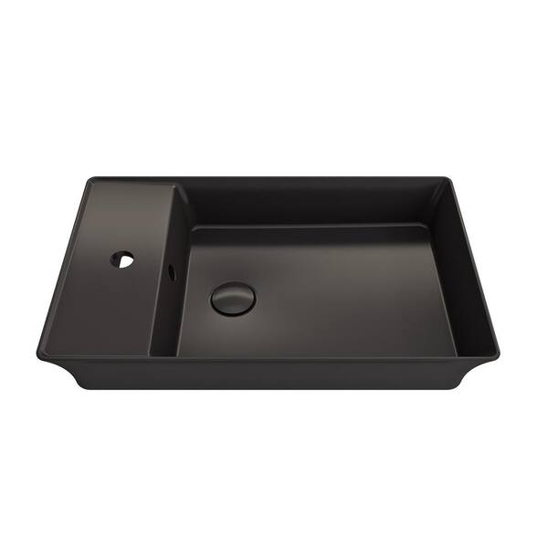 BOCCHI Sottile 23.5 in. Fireclay Rectangular Vessel Sink in Matte Black with 1-Hole Faucet Deck